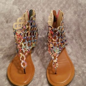 Laser cut, rhinestone sandals